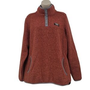 L.L.Bean Fleece Sweater Katahdin Women L Red Heather T-Snap Cabincore  Cozycore